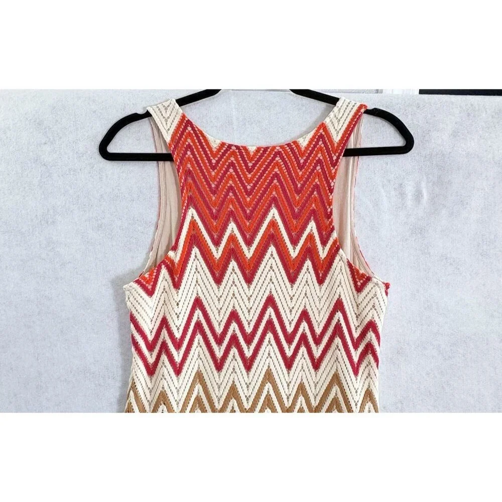 SANCTUARY Women Maxi Crochet Dress‎ Sleeveless Chevron Sz L Multicolor Boho 29-9